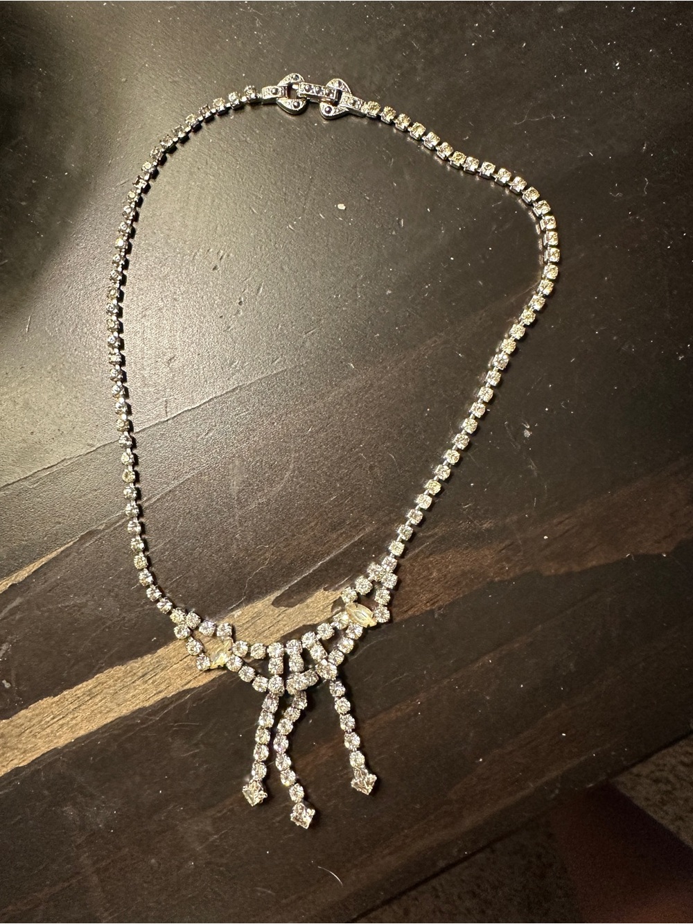 Vintage 1950/1960 Rhinesrone Drop Statement Necklace - Silver Tone